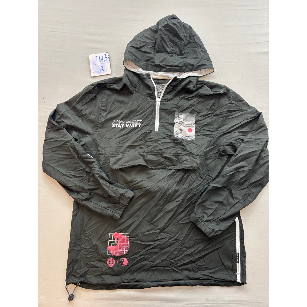 Brooklyn Cloth Stay Wavy Windbreaker Jacket Mens Medium Black Quarter Zip Anorak